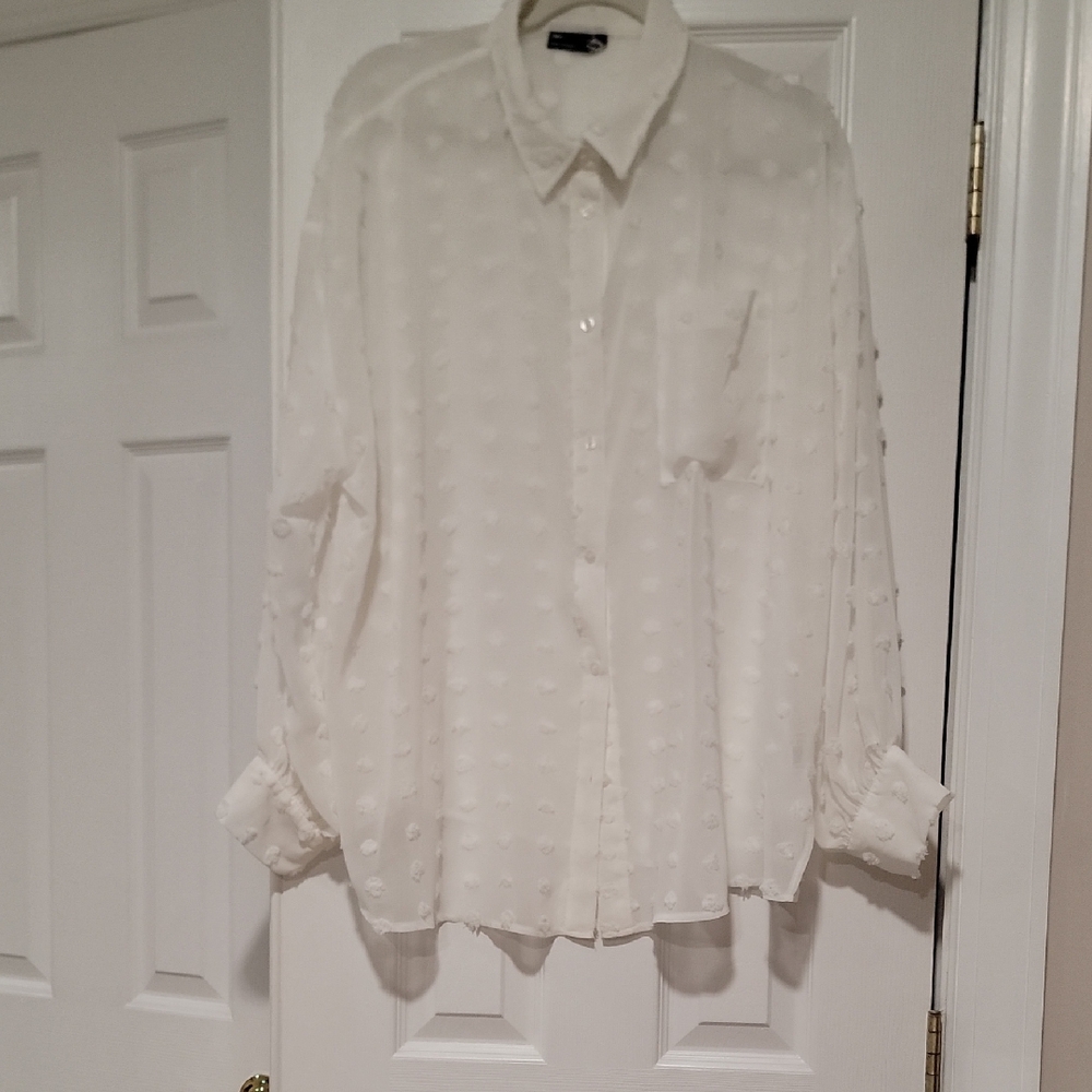ASOS Curve White Dotted Swiss Button-Up Blouse